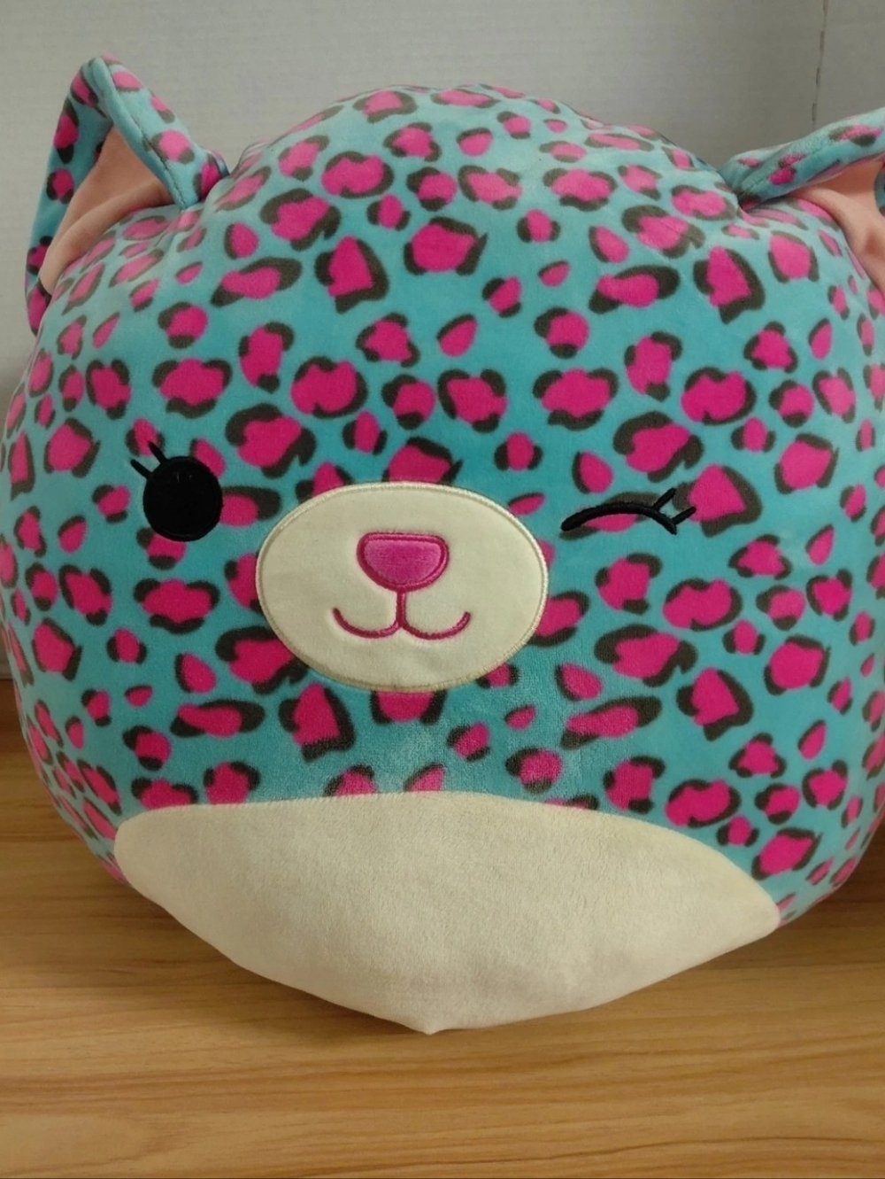 Squishmallows Teal Plush with Hot Pink Leopard Spots